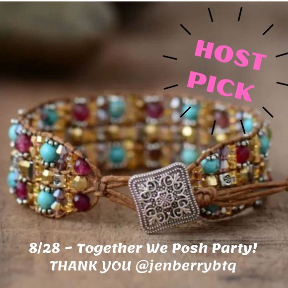 Semi Precious Stone Beaded Cuff Bracelet - Picture 5 of 6